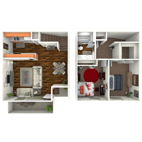 Floor plan for 2 beds, 1 bath, 850 sqft